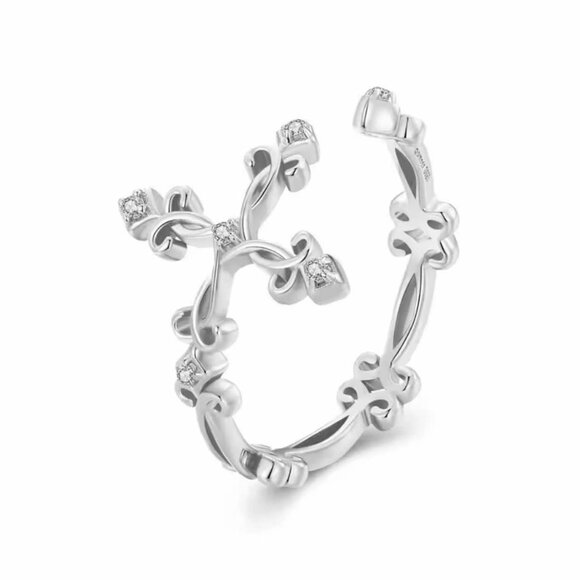 Women's Brand New CZ Accented Filigree Cross Adjustable Size Ring - Picture 7 of 9